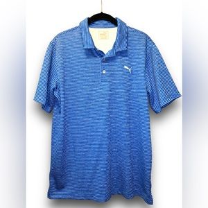 Puma • Polo, Blue and White Striped, Men’s Medium, EUC